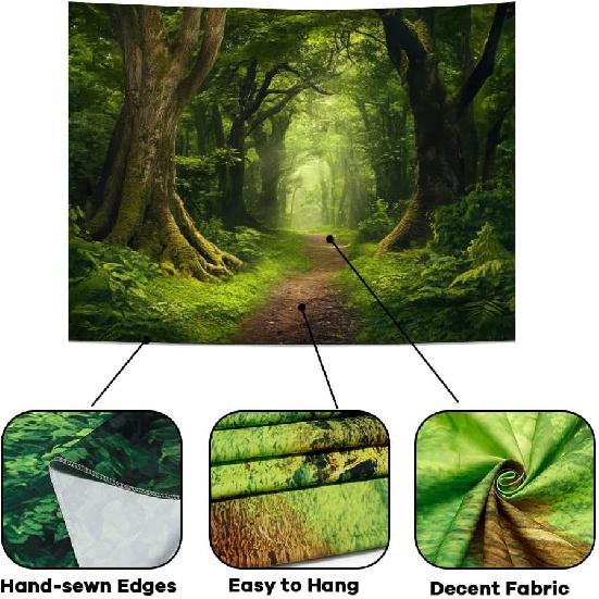 Amtoodopin Forest Tapestry Nature Landscape Tapestries Green Tree Tapestries Misty Forest Wall Art Jungle Scenery Tapestry Wall Hanging for Living