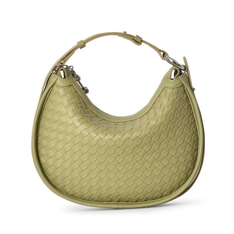 

High End Niche Design Woven Crescent Bag Underarm Genuine Leather Women s Versatile Single Shoulder Crossbody 27x6x20cm зелений