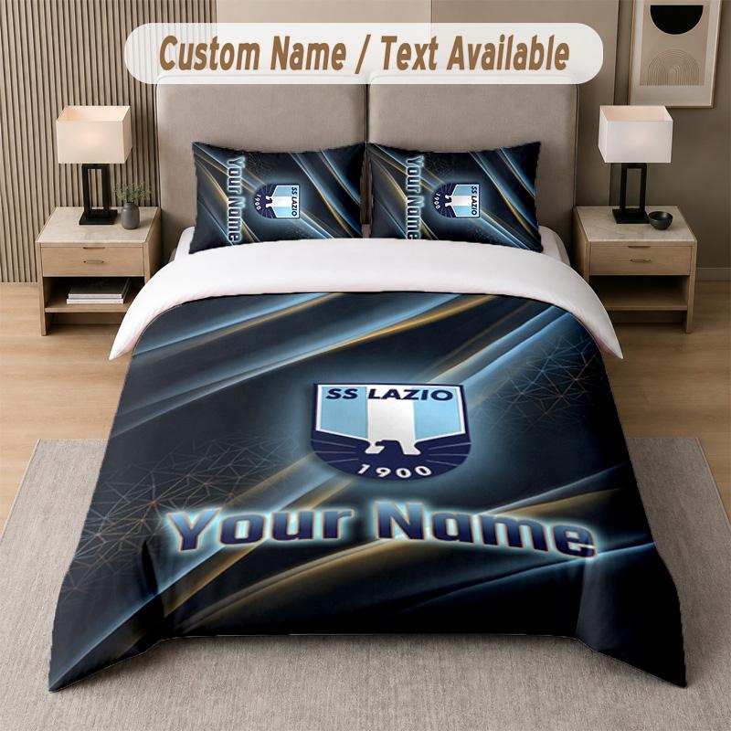 Ensemble de literie Design Lazio FC Texte personnalisé 1 Housse de couette & 2 Taies d'oreiller