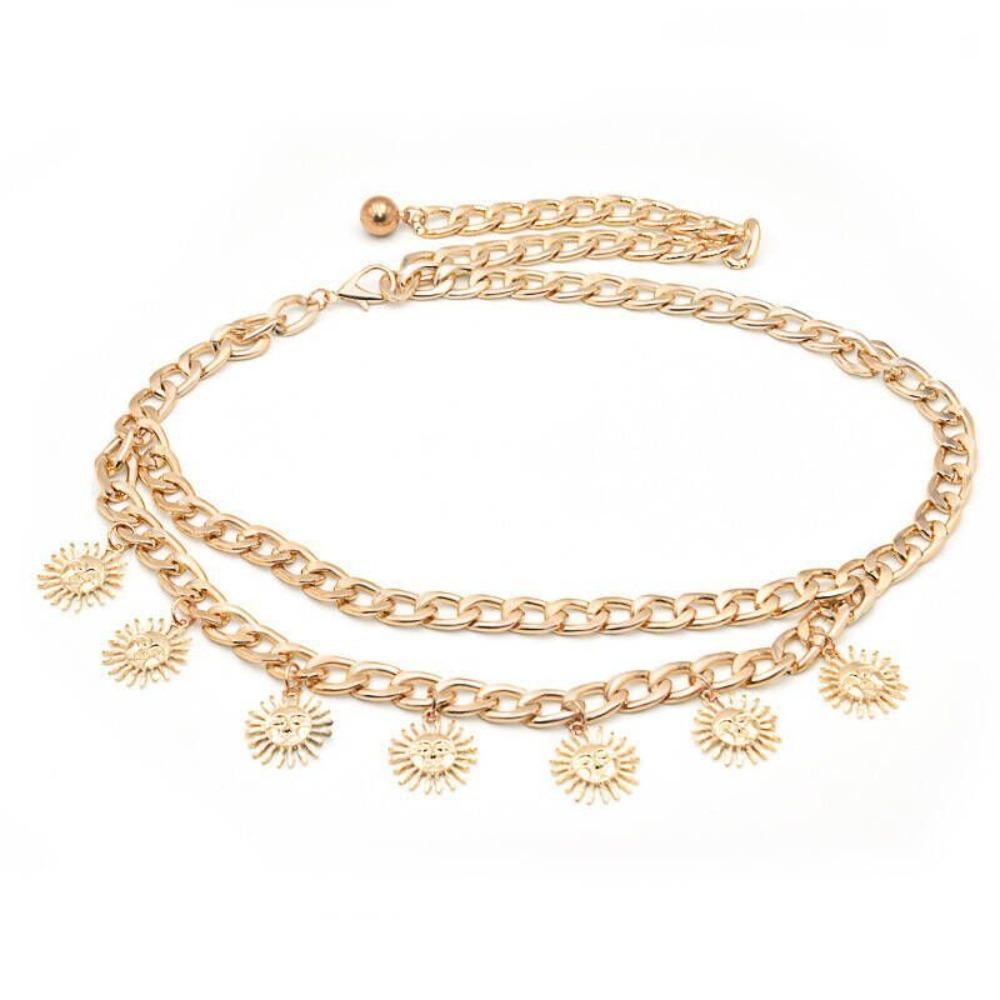 Punk Double-deck Chain Belt Vintage Alloy Waistband Fashion Dress Cummerbands  For Women