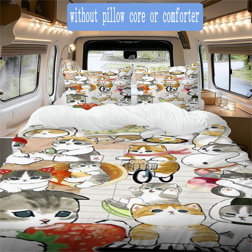 Cozy Cartoon Cats Pattern Bedding,Quilt Set Quilt Cover Pillowcase Home Birthday Gift (1*duvet Cover+2*pillowcase,without core)ZSJT0917370