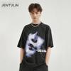 2024 HipHop Streetwear Retro Gewaschenes T-Shirt Herren Hipster Gesicht Grafik T-Shirt Baumwolle Vintage T-Shirt Harajuku Oberteile T-Shirts Unisex Y2K