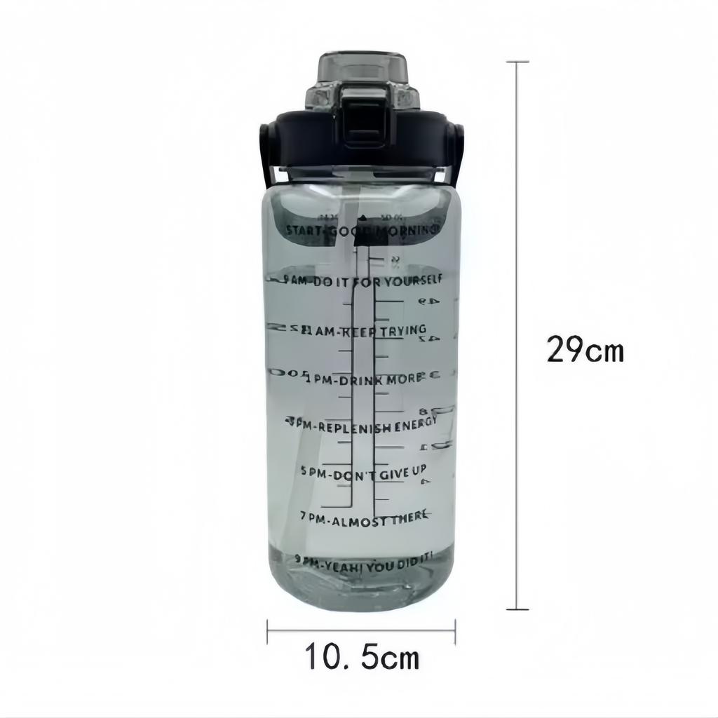 2L Portable Water Bottle Large Capacity Plastic Straw Water Cup Drink Bottle With Time Marker For Outdoor Camping Sports Fitness