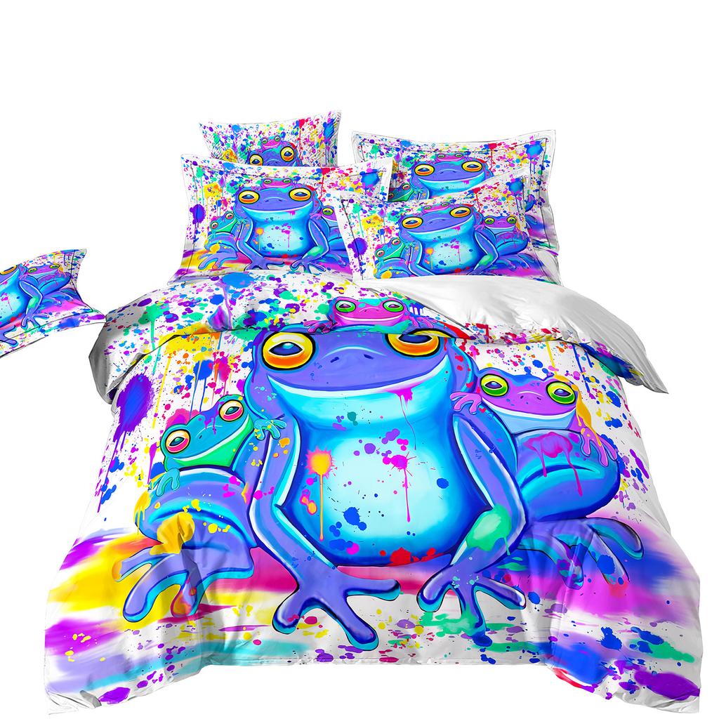 Cartoon Children Animal Frog Salamander Three-Piece Set 3D Digital Printing Grinding Quilt Cover Bedding