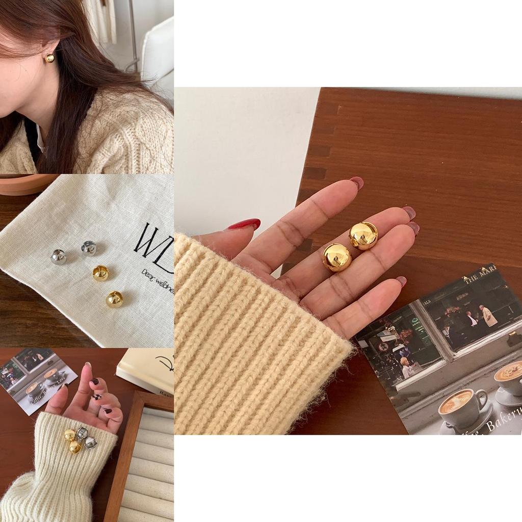 Elegant Minimalist Ball Stud Earrings For Women Unique Design High-end Copper Jewelry