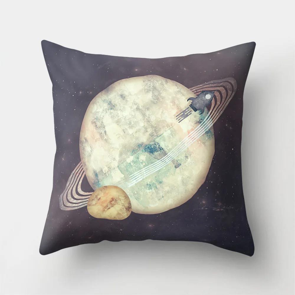 Outer Space Style Polyester Throw Pillow Case Spaceship Astronaut Print Cushion Cover Decorative For Sofa Bed Home Living Room