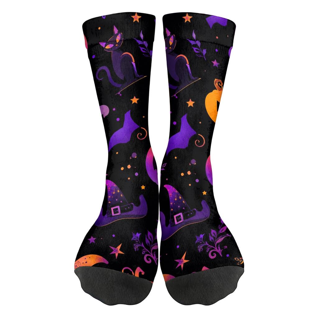 Unisex Mid-Calf Socks Breathable Comfortable Fit Halloween Patterned Socks with Elastic Cuff Suitable for Daily Wear and Seasonal Use