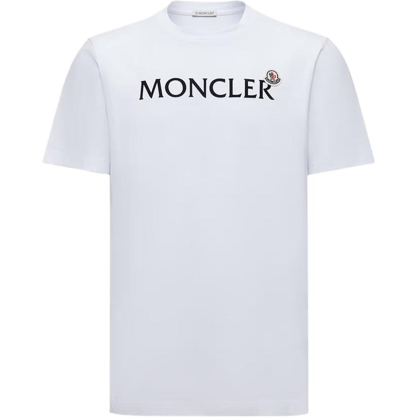 Moncler Katoenen T-shirt met Velours Logo Heren Tops Wit K2-091-8C00036-8390T-001 XL