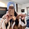 MINISO Hello Kitty Phone Case For iPhone 16 15 14 12 13 11 Pro Max Brown Retro Artificial Leather Cover With Hand Strap