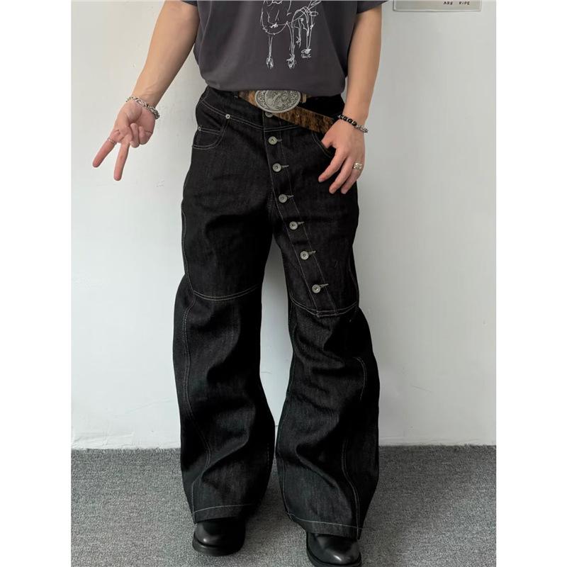 New American Retro Design Curved Long-breasted Casual Pants Silhouette Denim Original Cow Scimitar Jeans