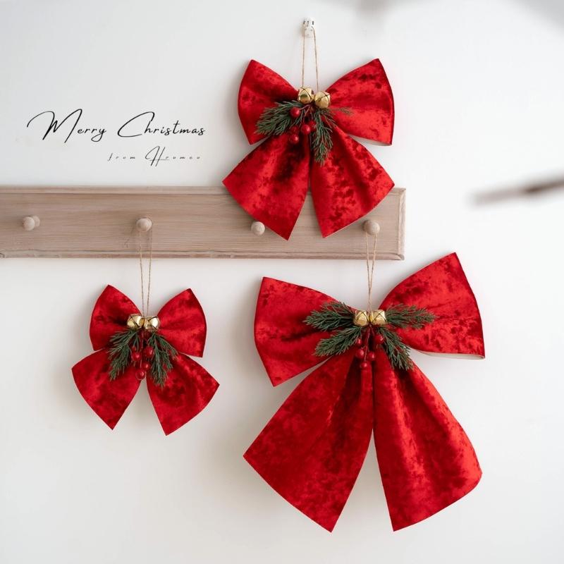 Classical Joyful Bows Ornament Cloth Designs Christmas Tree Fabric Decors Ideal for Christmas Decorations Year After Year