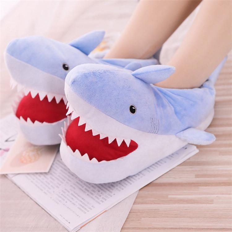 Cartoon Shark Plush Slippers - Thick, Warm, and Cute for Winter