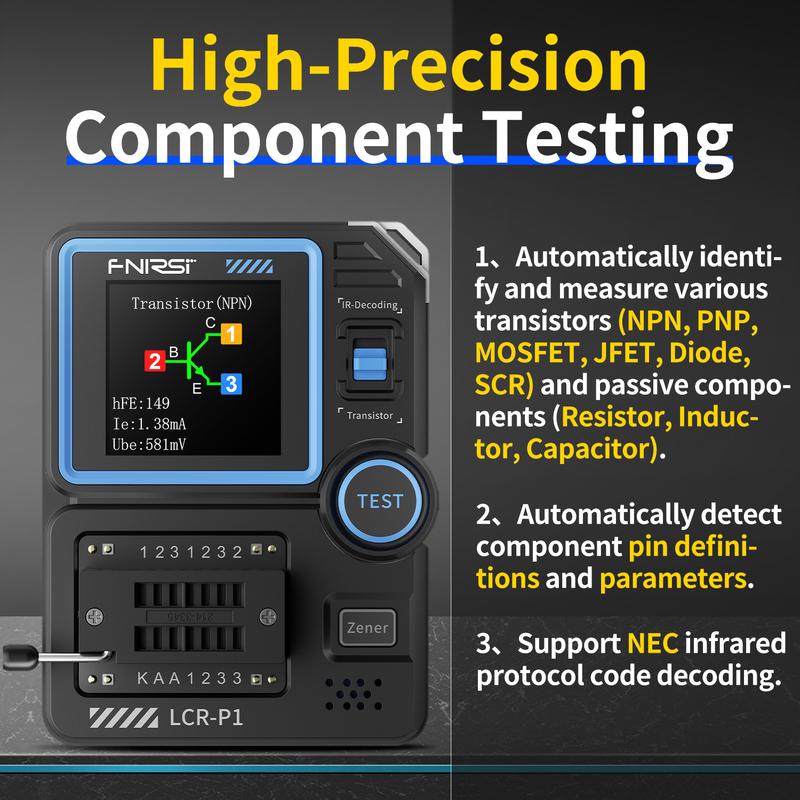 FNIRSI LCR-P1 Multifunction Transistor Capacitor Tester LCR ESR Tester Diode Triode LCR ESR NPN PNP MOSFET Tester Anti-burn
