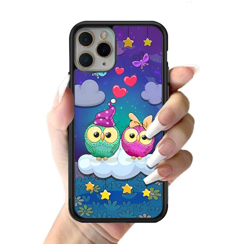 Cartoon Lovely Owl Phone Case Silicone PC+TPU Case for iPhone 11 12 13 Pro Max 8 7 6 Plus X SE XR Hard Fundas