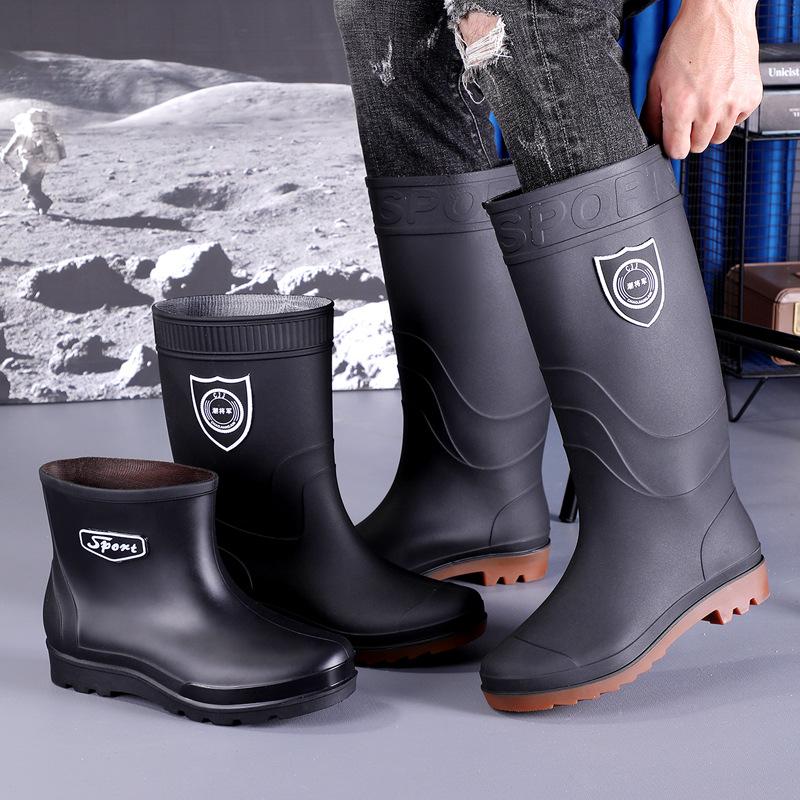 Tall tube men's thickened matte rain boots medium and short black tire bottom non-slip men's rain shoes industrial and mining boots