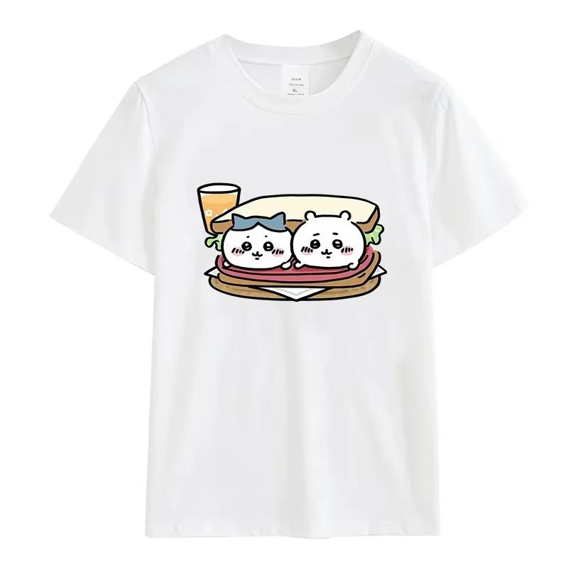 Miniso Chiikawa Cartoon Women Summer Cotton Funny T-Shirts Round Collar Clothes Short Sleeve Clothing Classic Casual Loose Tops