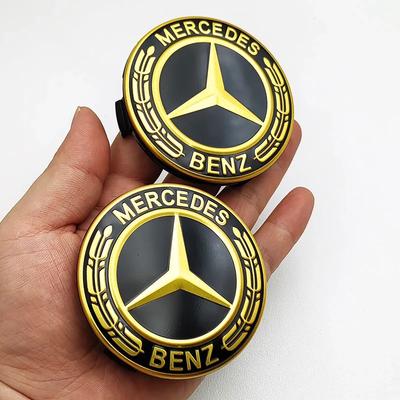 C200 E200 For Mercedes Benz 4pcs 75mm ABS Black Gold Car Wheel Center Caps Rims Hub Caps For Mercedes Benz A C E S CLA CLK GLK G
