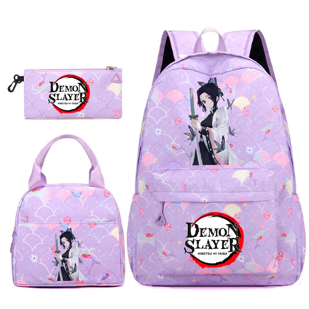 3Pcs/set Anime Demon Slayer Printed Backpack Handbag Pencil Case for Teenger Student Bookbag Women Large Capacity Waterproof Travel Bag Mochila
