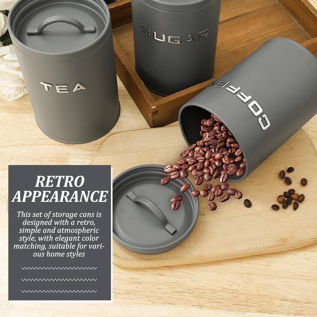 3 Pcs Tea Coffee Sugar Canister Jar Metal Round Kitchen Container with Airtight Lid Moisture Proof Coffee Beans Storage Jar
