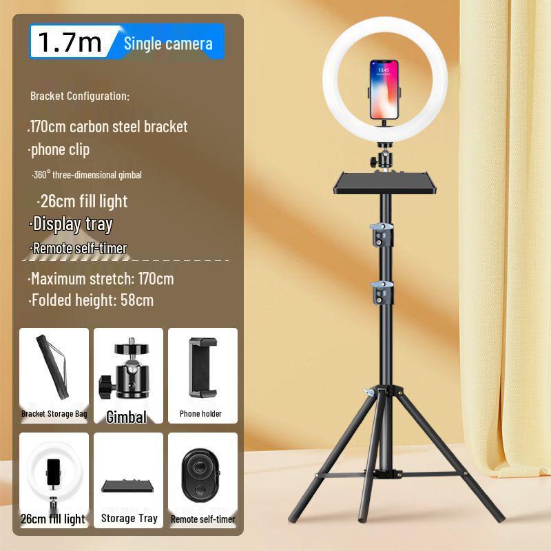 Dual Phone Live Streaming Stand with Multi-Camera Holder and Fill Light for Douyin