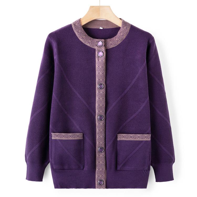 Spring and Autumn Sweater Jacket In The Elderly Knitted Autumn Mother Cardigan Top