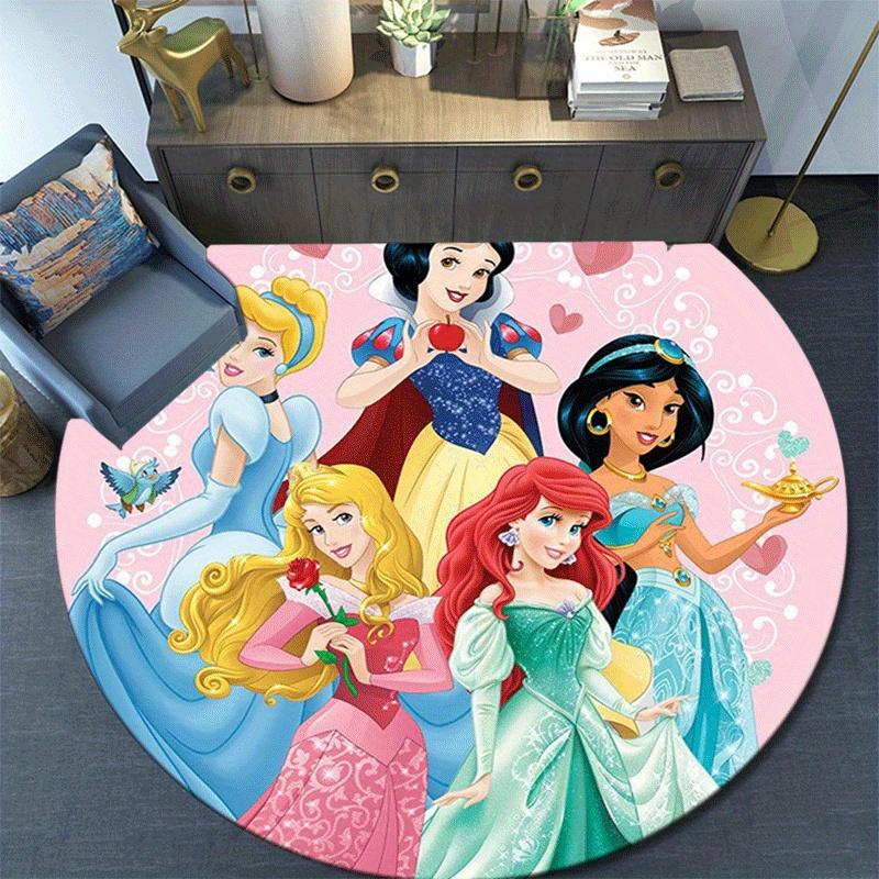 1pc Princess Round Area Rug,Non Slip,Machine Washable Polyester Carpet for Living Room,Bedroom Decor