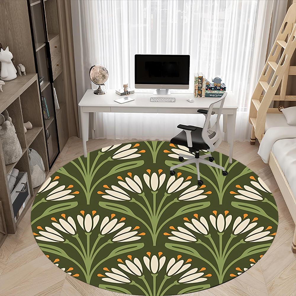 1pc Floral Pattern Office Round Area Rug, Indoor Mat Suitable For Office, Under Office Chairs Bedroom Living Room Home Decor, Room Deco 177