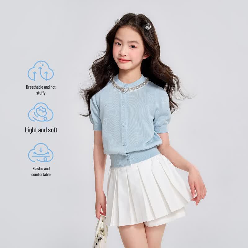 Girls' Lyocell Short-Sleeve Knit Cardigan