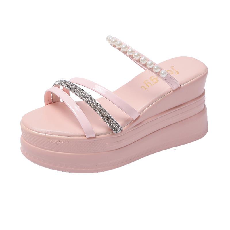 Thick-soled slippers women's high-end outer wear fashion muffin wedge slippers heightening sandals