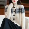 French Style Wool Fair Isle Jacquard Cardigan for Women - 2025 Collection