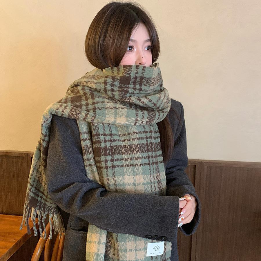 Korean Style Withered Rose Plaid Imitation Cashmere Scarf - Women's Winter Christmas Red Shawl