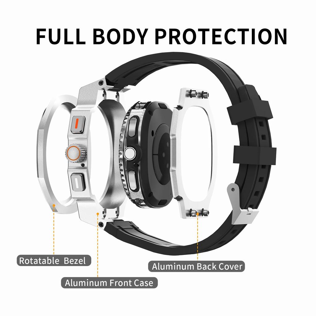 Metal Case Rubber Band For Samsung Watch 8 40mm 44mm 8Classic 46mm Luxury Modification Kit  For Watch 8 Refit Kit Accessories