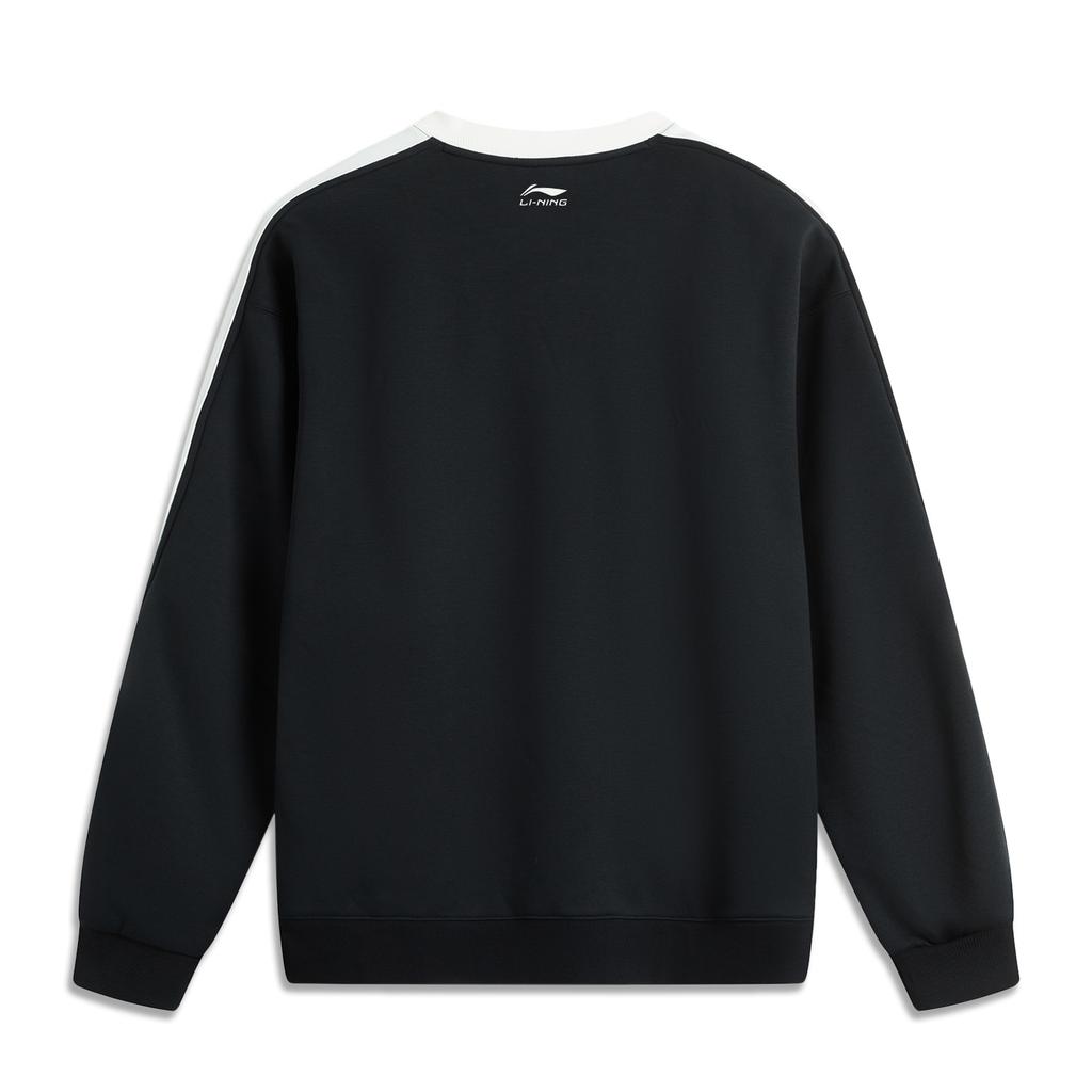 Li Ning Sports Fashion Series Anti-Static Anti-Bacterial Fleece Warm Letter Crew Neck Long Sleeve Sweatshirt Unisex Sweatshirt Black AWDUB71-6