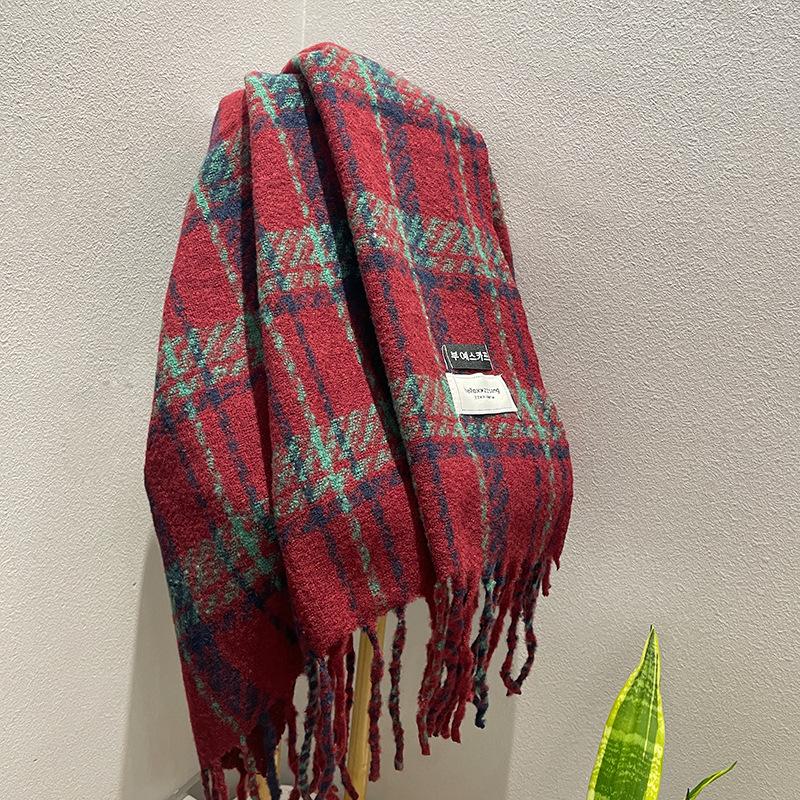 Red Plaid Scarf Female Christmas Winter Korean Atmosphere Scarf Autumn and Winter Warm with Coat Versatile Send Girlfriend