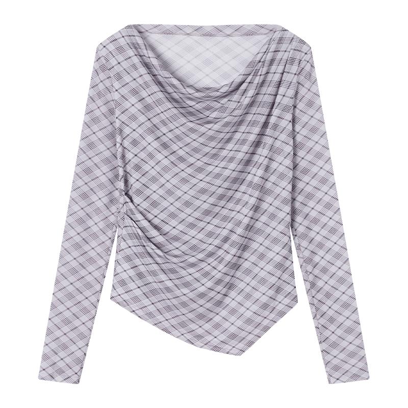 Xiangying Women s 2026 Spring Slim-Fit Tencel Cowl Neck Long-Sleeve Top M