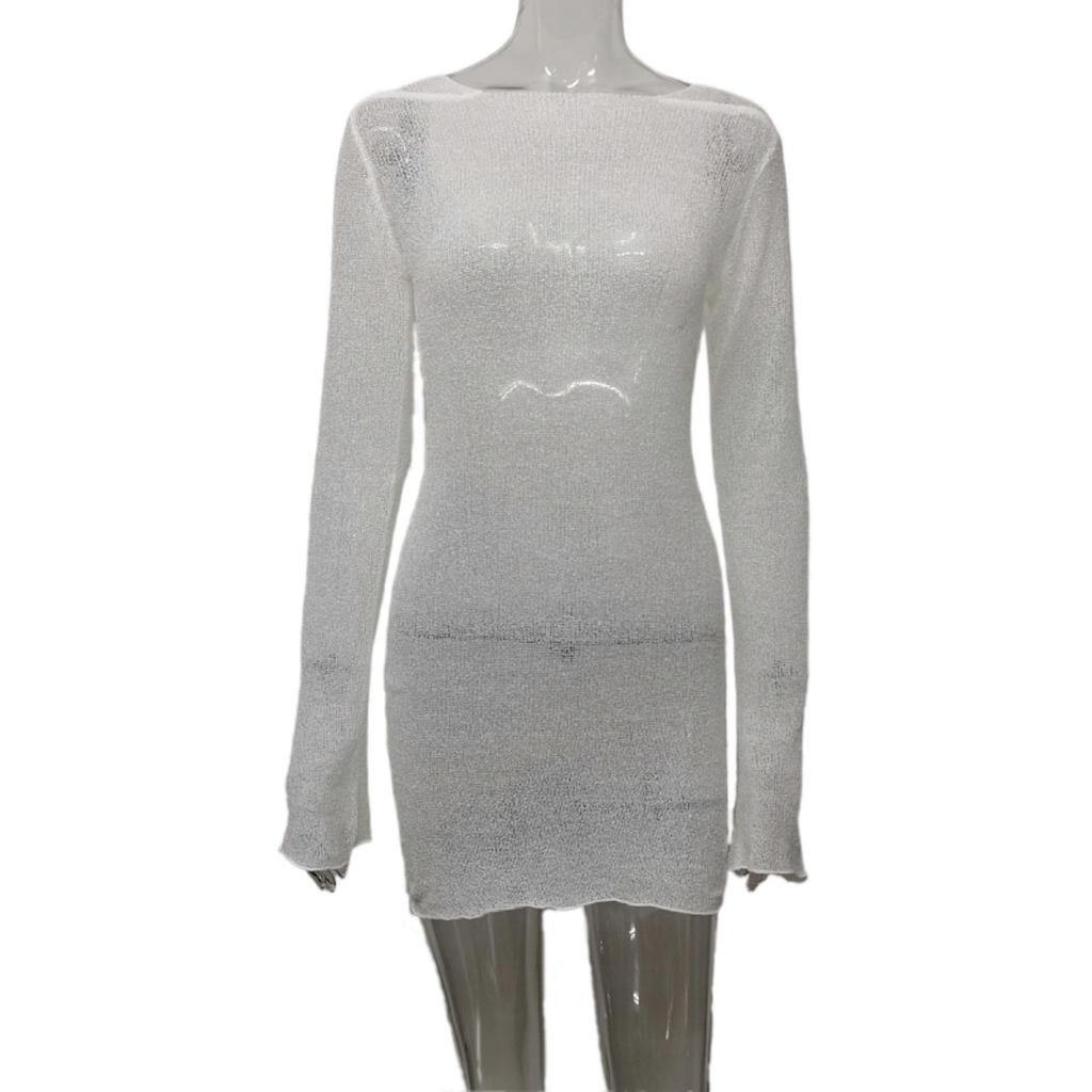 European & American 2025 Summer Knitted Beach Cover-up Dress - Sexy, Hollow-out Vacation Style for Women