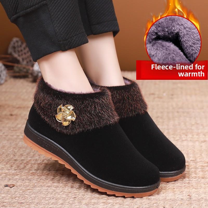 

Утепленные пушистые нескользящие зимние хлопковые туфли для женщин Ly Традиционные пекинские тканевые туфли Удобные на низком каблуке Плоские ботинки 35 чёрный