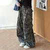 Girls' Wide-Leg Fleece Camo Cargo Pants - Retro American Style for Autumn/Winter 2025