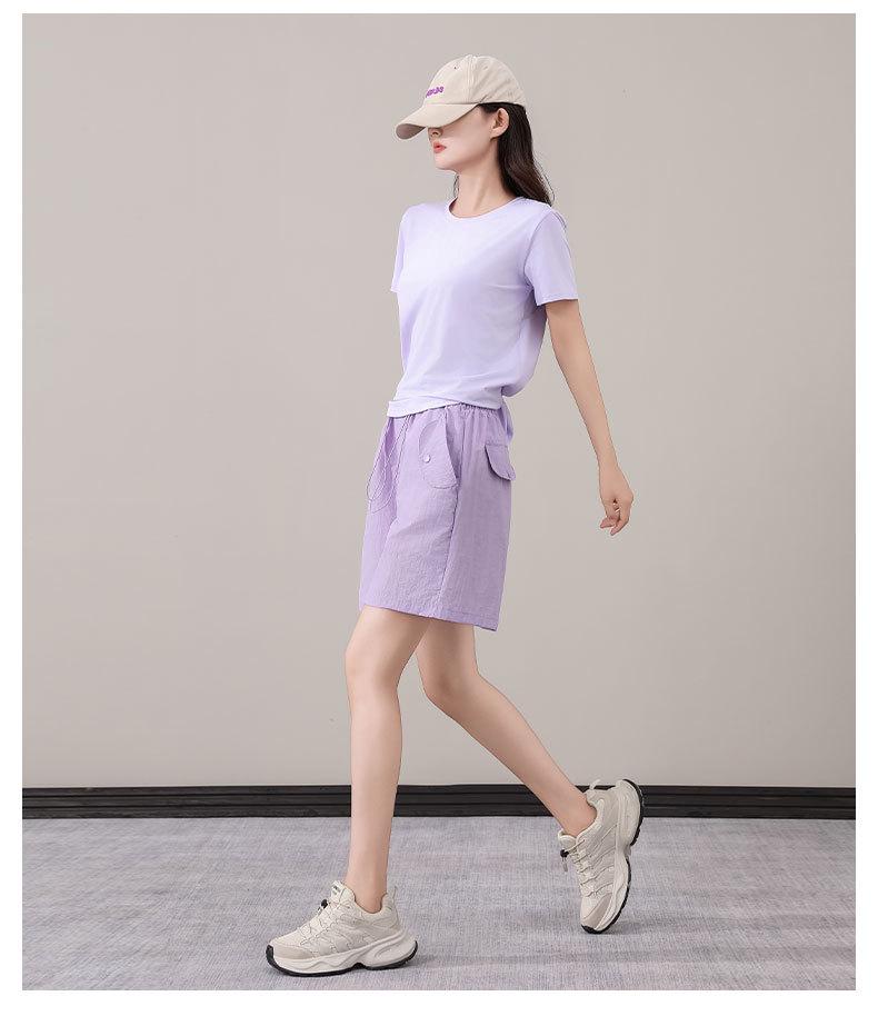 Women's Purple Two-Piece Set: Quick-Dry Ice Silk T-Shirt & Loose Five-Point Cargo Shorts