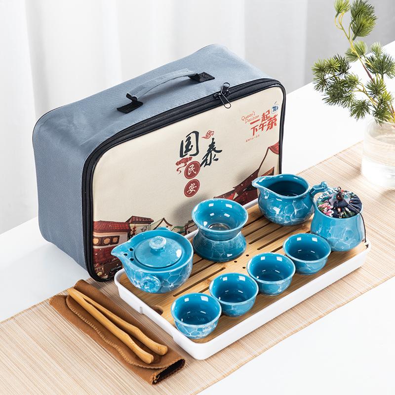 Guochao travel tea set set will be sent to customers as store opening gifts, camping ceramic portable storage set.