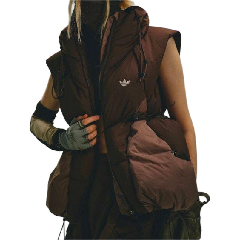 adidas Originals X Hamcus Collaboration FW23 Color Block Quilted Logo Drawstring Zipper Down Vest Unisex Vests Brown IU4840