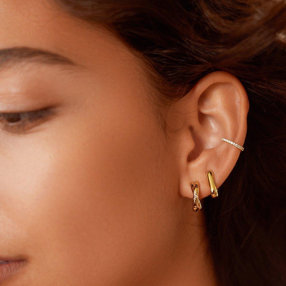 Gold Cross Duo 925 Silver Ring Earrings E061-16G