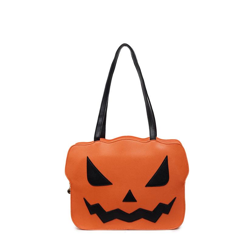 Portable Halloween Tote Bag Large Capacity Pu Leather Pumpkin Shoulder Bag Creative Quirky Dem Messenger Bag Festival