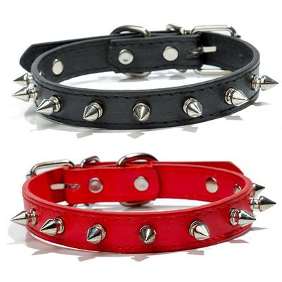 Spiked Dog Collar for Small Breed Dogs One Row Studded Leather Pet Collar Anti-Bite Neck Strap for Puppies Adjustable Cat Collar