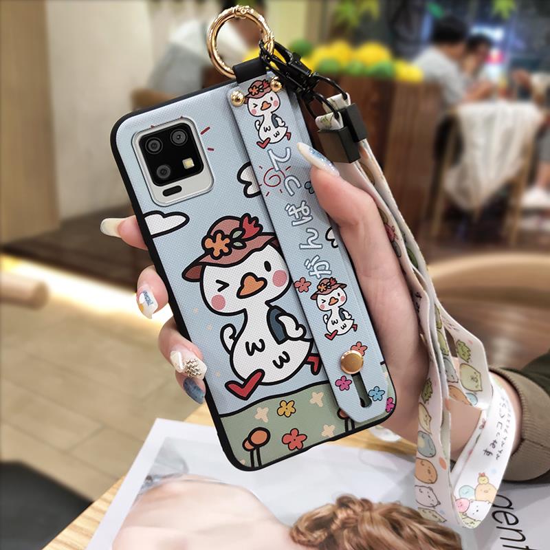 Shockproof Cartoon Phone Case For Sharp Aquos Zero6/Aquos Air Wrist Strap Lanyard Ring Cute Kickstand Soft Case Silicone