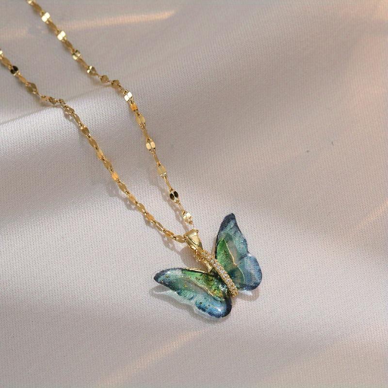 Colorful Crystal Butterfly Charm Necklace Simple Insect Clavicle Chain For Women Girl Fashion Jewelry Accessories Gift