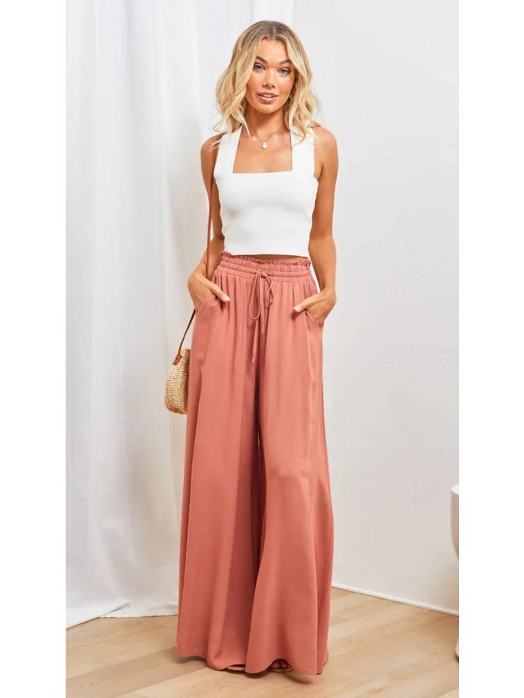 2025 Spring Summer New Women's Wide Leg Pants Elastic Belt Wide Leg High Waist Long Skirt