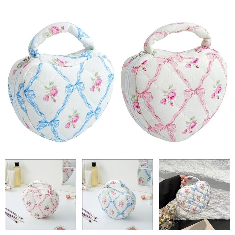 Large Capacity Waterproof Makeup Bag For Travel Cosmetic Organizers With Floral Heart Design Travel Toiletry Bag