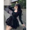 Black Long-sleeved Dress Women's Spring and Autumn French High-end Temperament Princess Tutu Skirt Waist Small Short Skirt