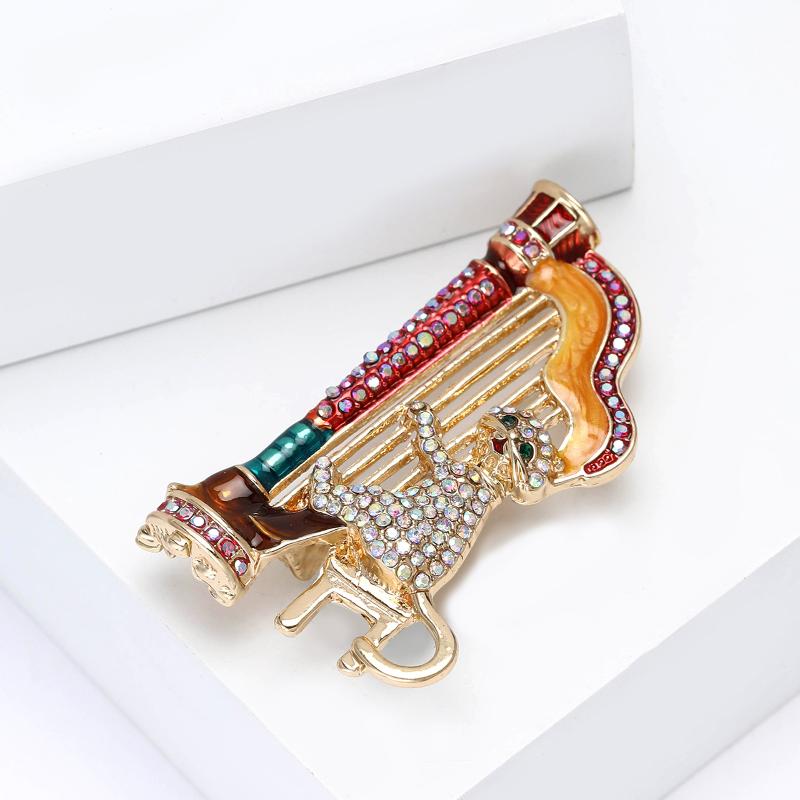 Mode Strass Harp Spelende Kat Broches Voor Dames Kleding Jas Accessoires Cadeaus
